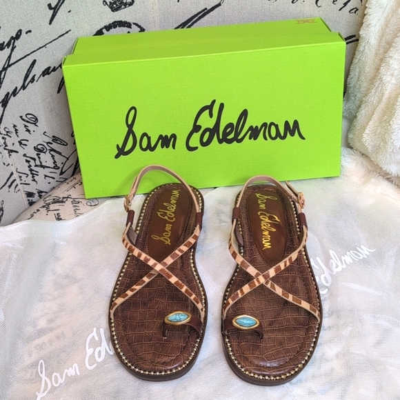 NEW Sam Edelman Tenly Toe Camel Zebra Brahama Hair Strap Sandals 8.5 - Picture 3 of 13